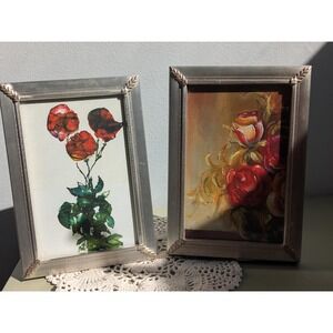 Vintage Silver Tone Picture Frames Set of 2 Floral Corner 4x6 Tabletop